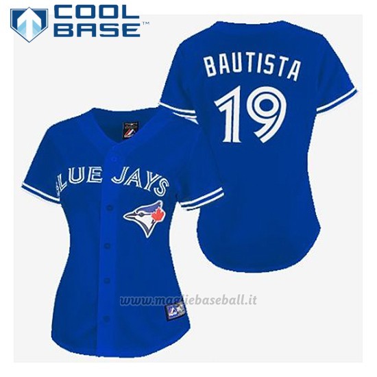 Maglia Baseball Uomo Toronto Blue Jays Jose Bautista 19 Blu Cool Base